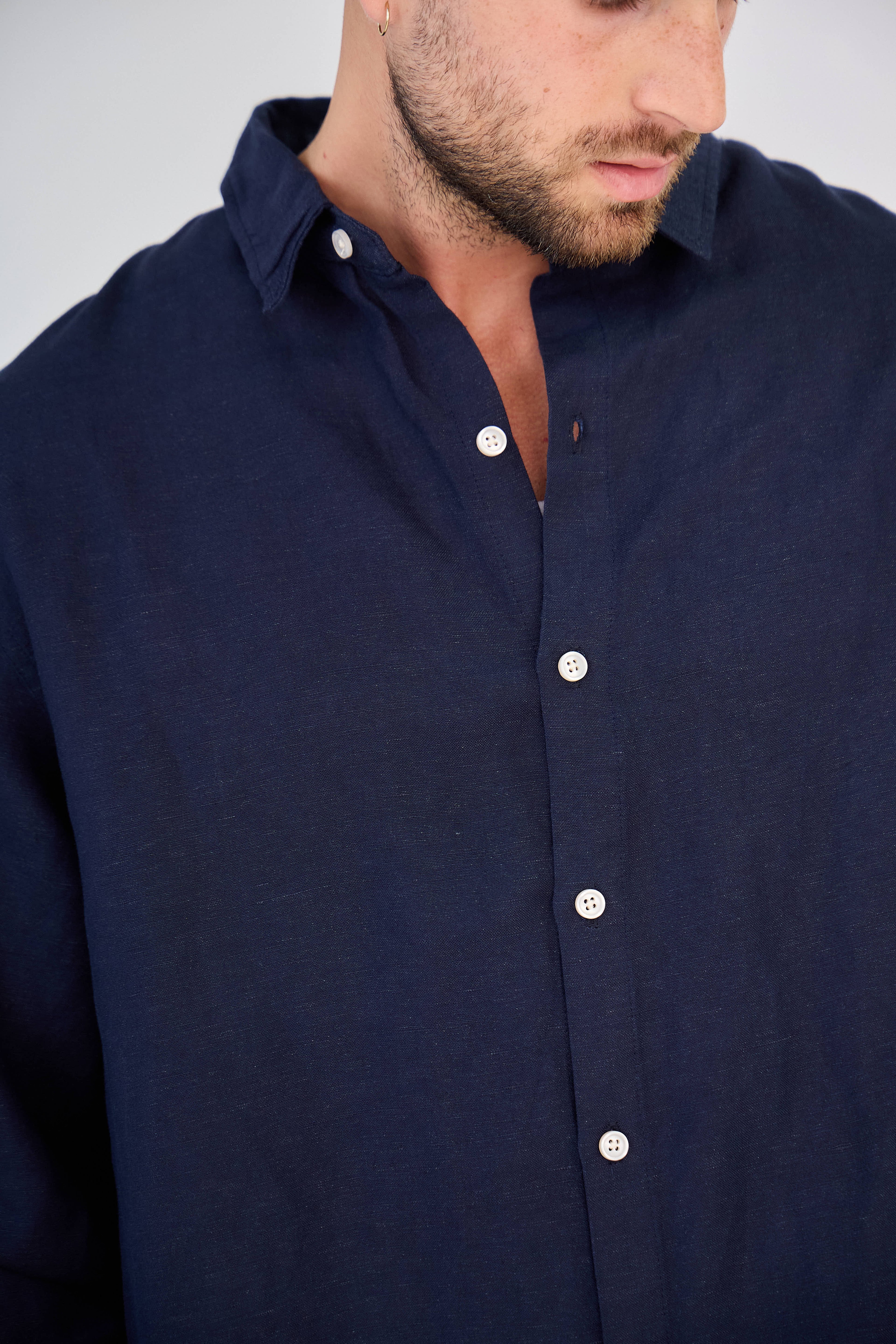 Chemise en Lin Manches Longues Bleu Marine