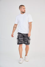Black Washed Cargo Jean Shorts