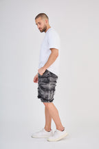 Black Washed Cargo Jean Shorts