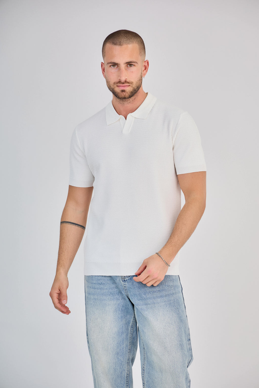 Polo texturé en maille piquée sable