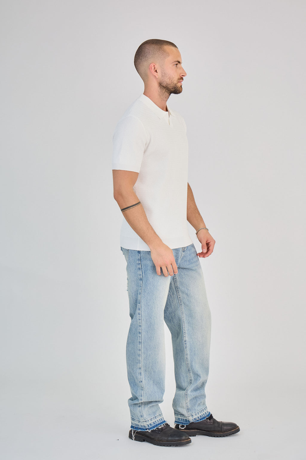 Polo texturé en maille piquée Blanc