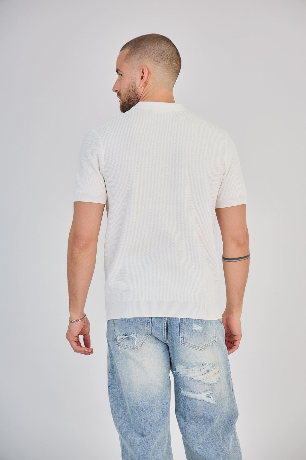 Polo texturé en maille piquée Blanc