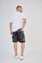 Black Washed Cargo Jean Shorts