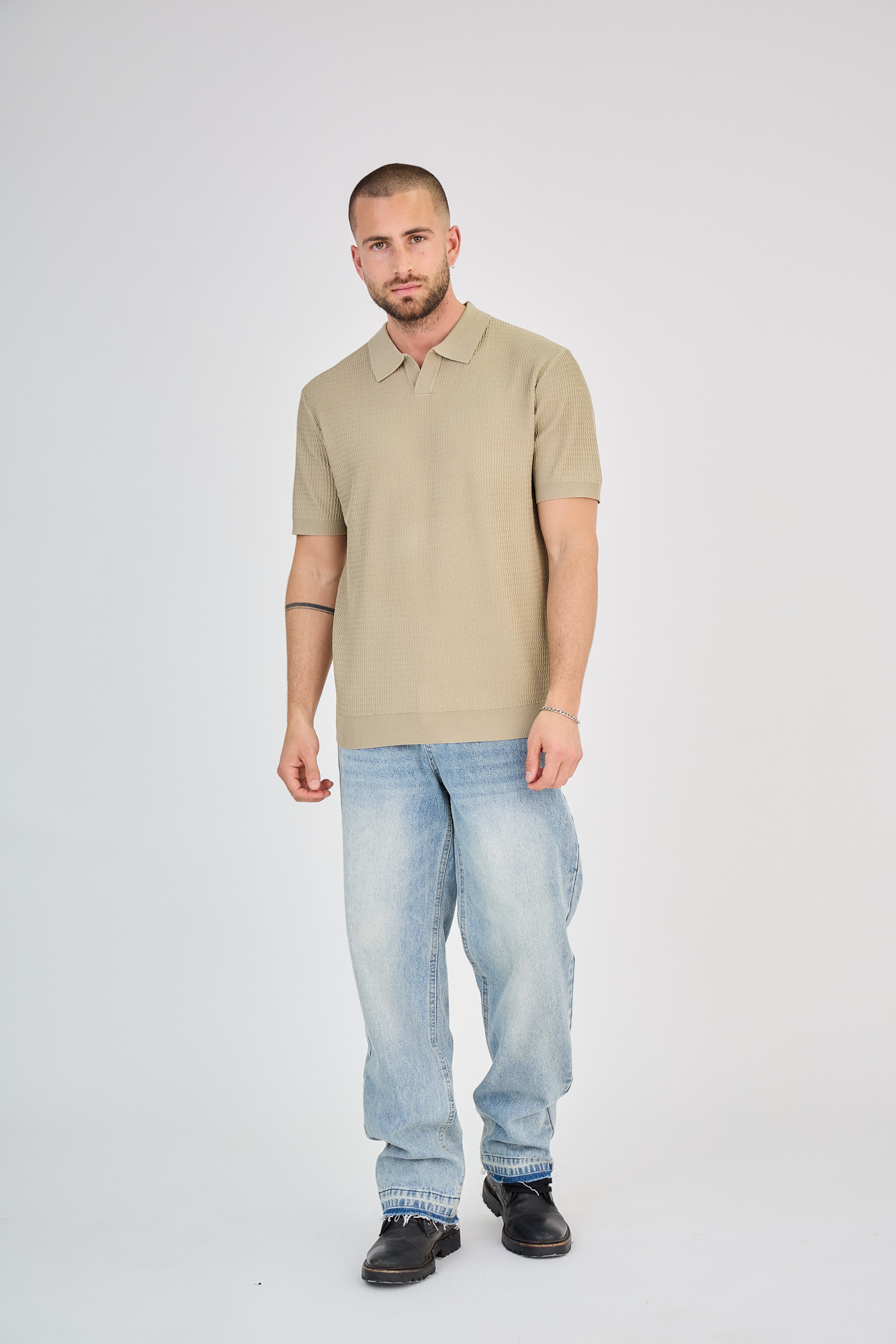 Polo texturé en maille piquée Noir