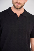 Men's Openwork Knit Polo Shirt - Black