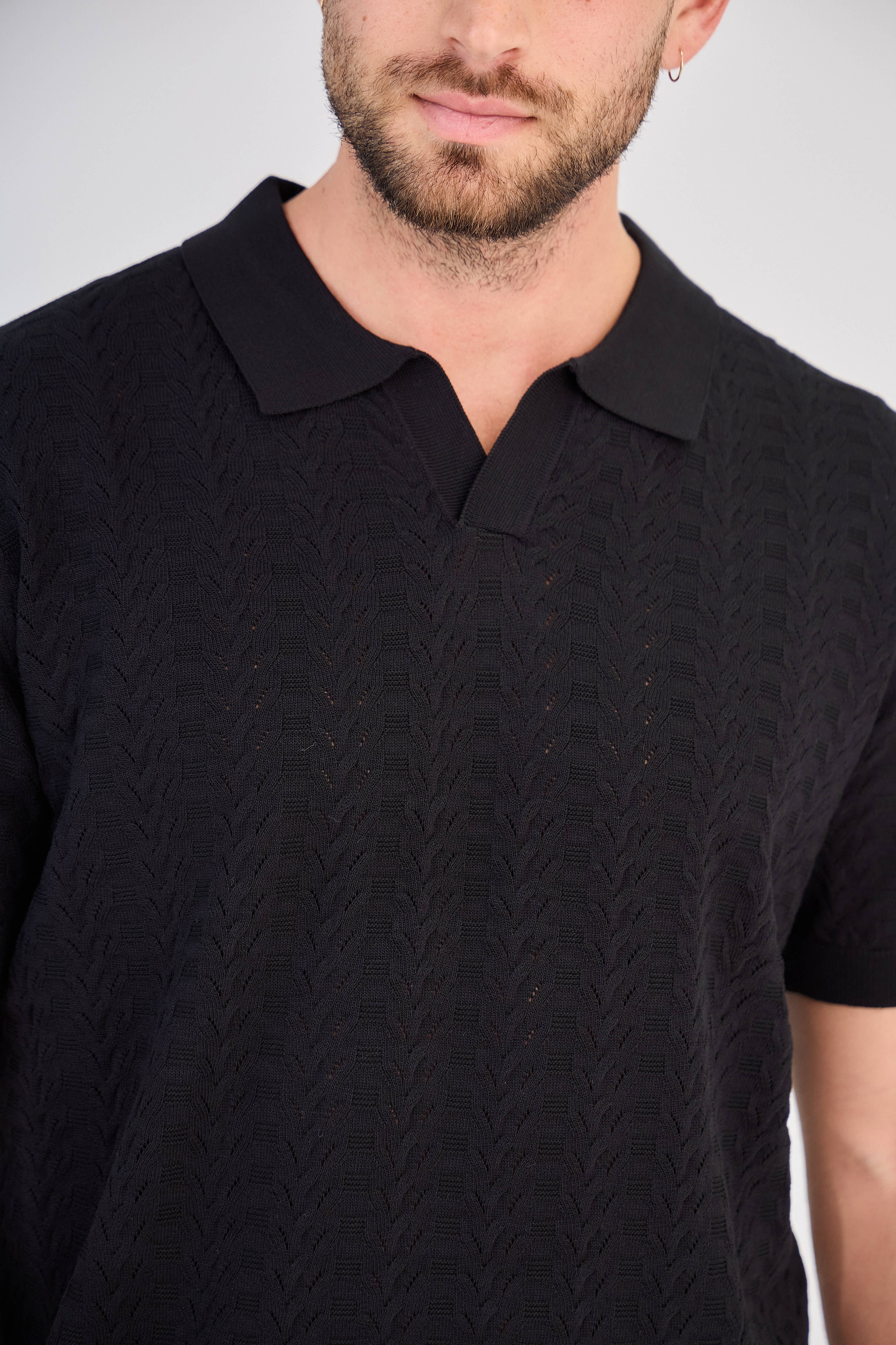 Polo Homme en Maille Ajourée - Noir