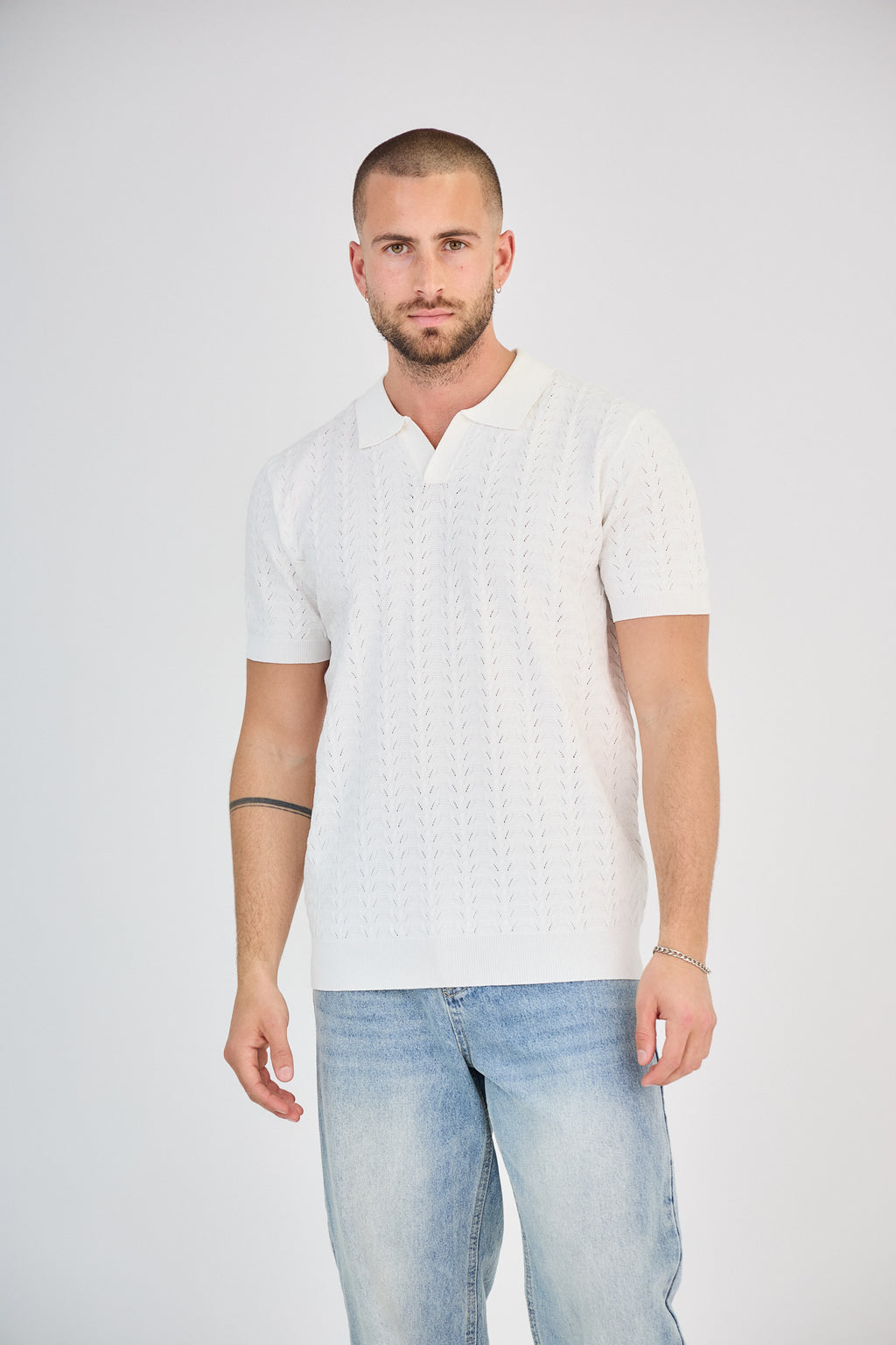 Polo Homme en Maille Ajourée - Blanc