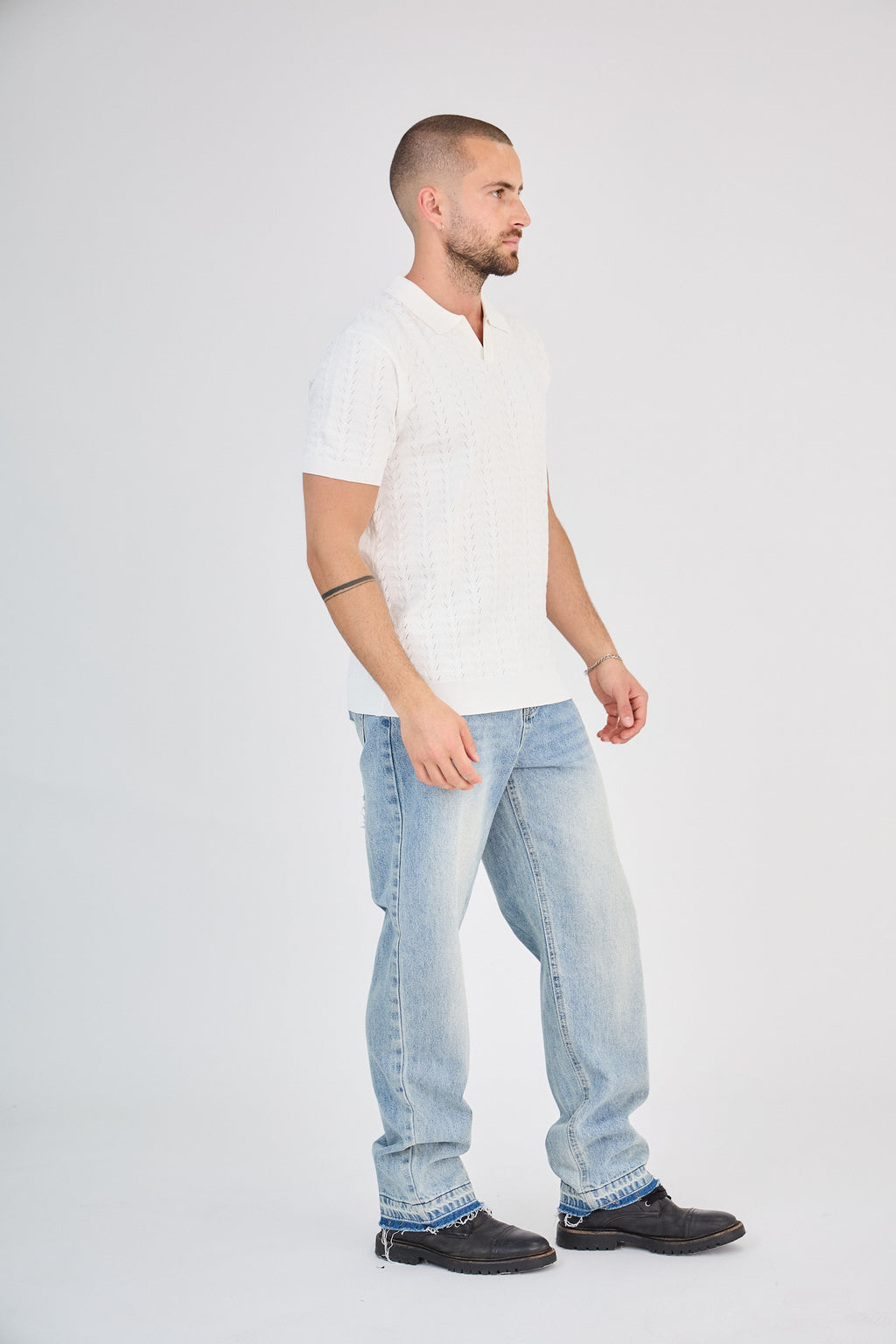 Polo Homme en Maille Ajourée - Blanc