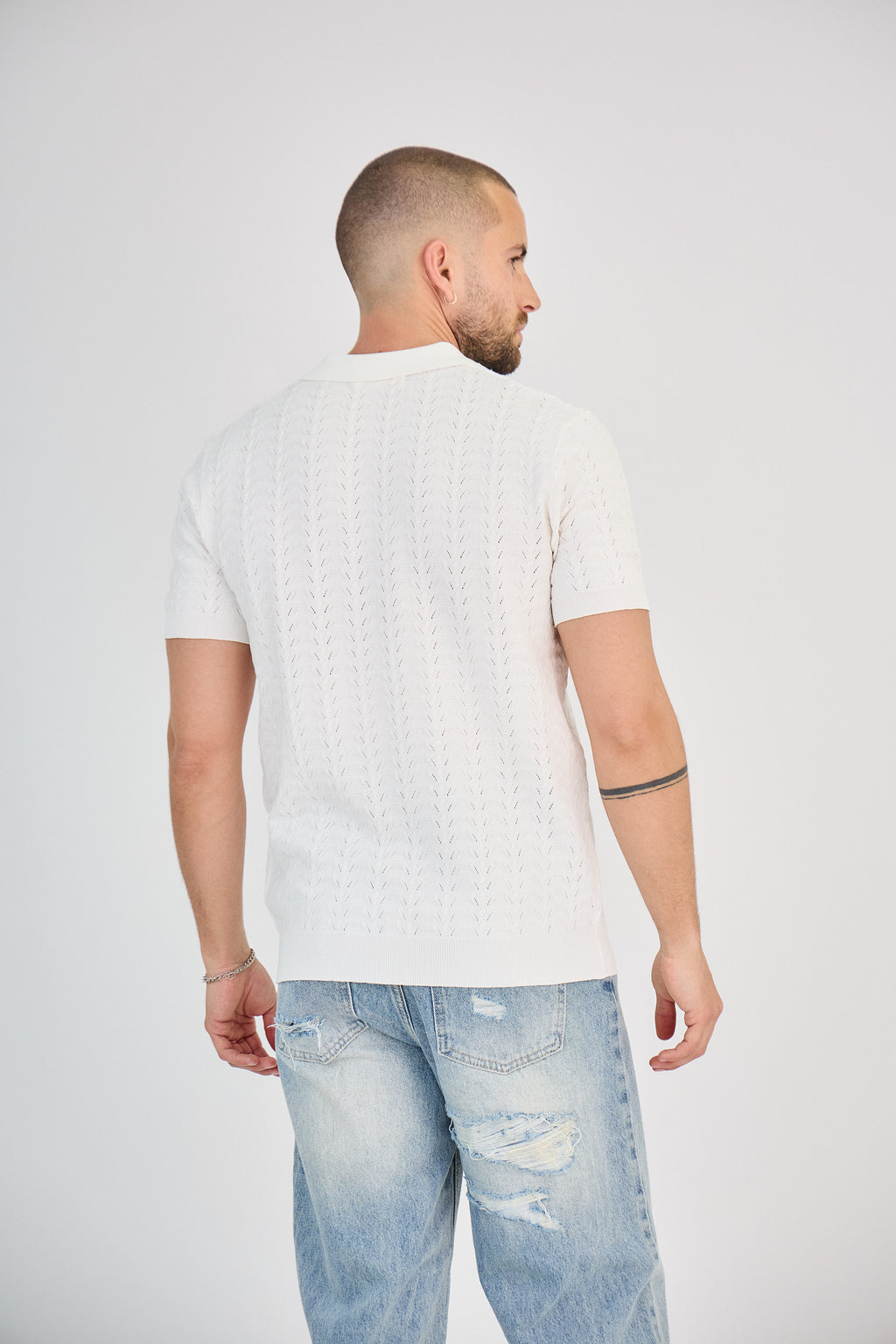 Polo Homme en Maille Ajourée - Blanc