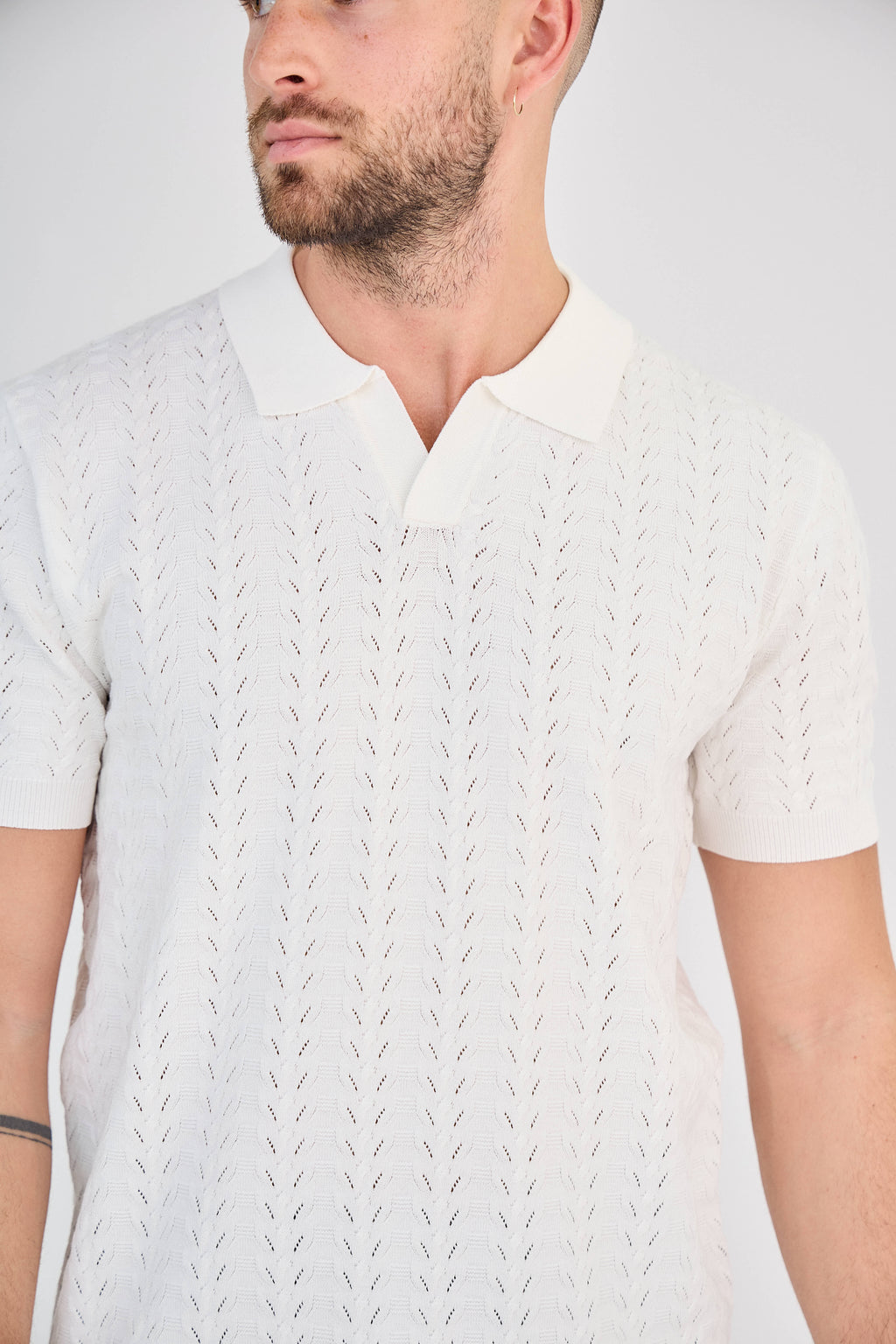 Polo Homme en Maille Ajourée - Blanc