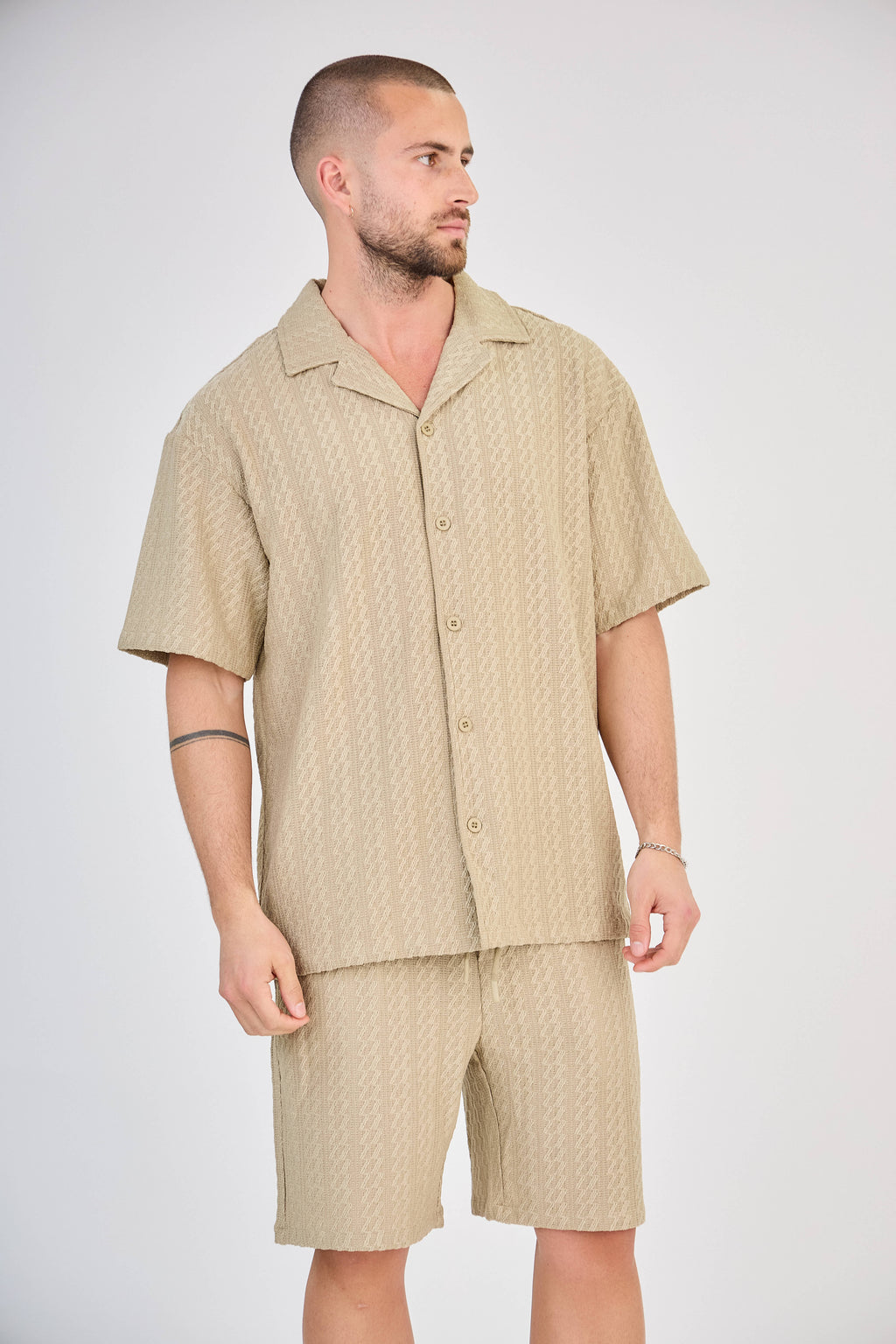 Ensemble Homme en Maille Ajourée - Taupe