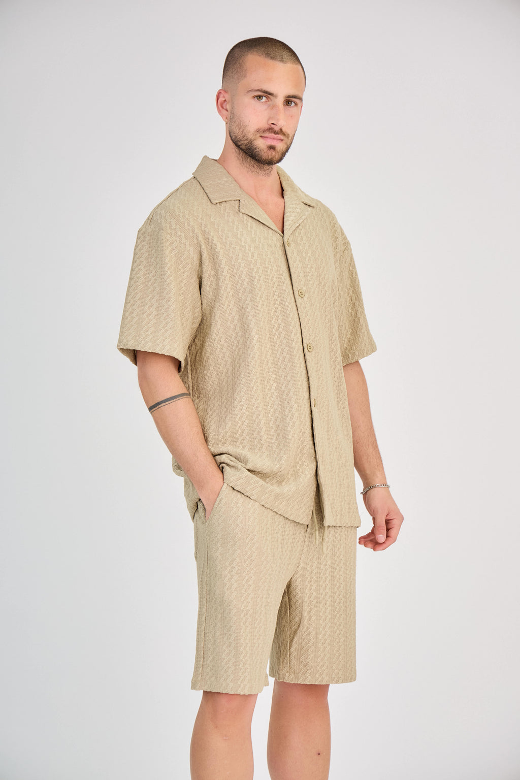 Ensemble Homme en Maille Ajourée - Taupe