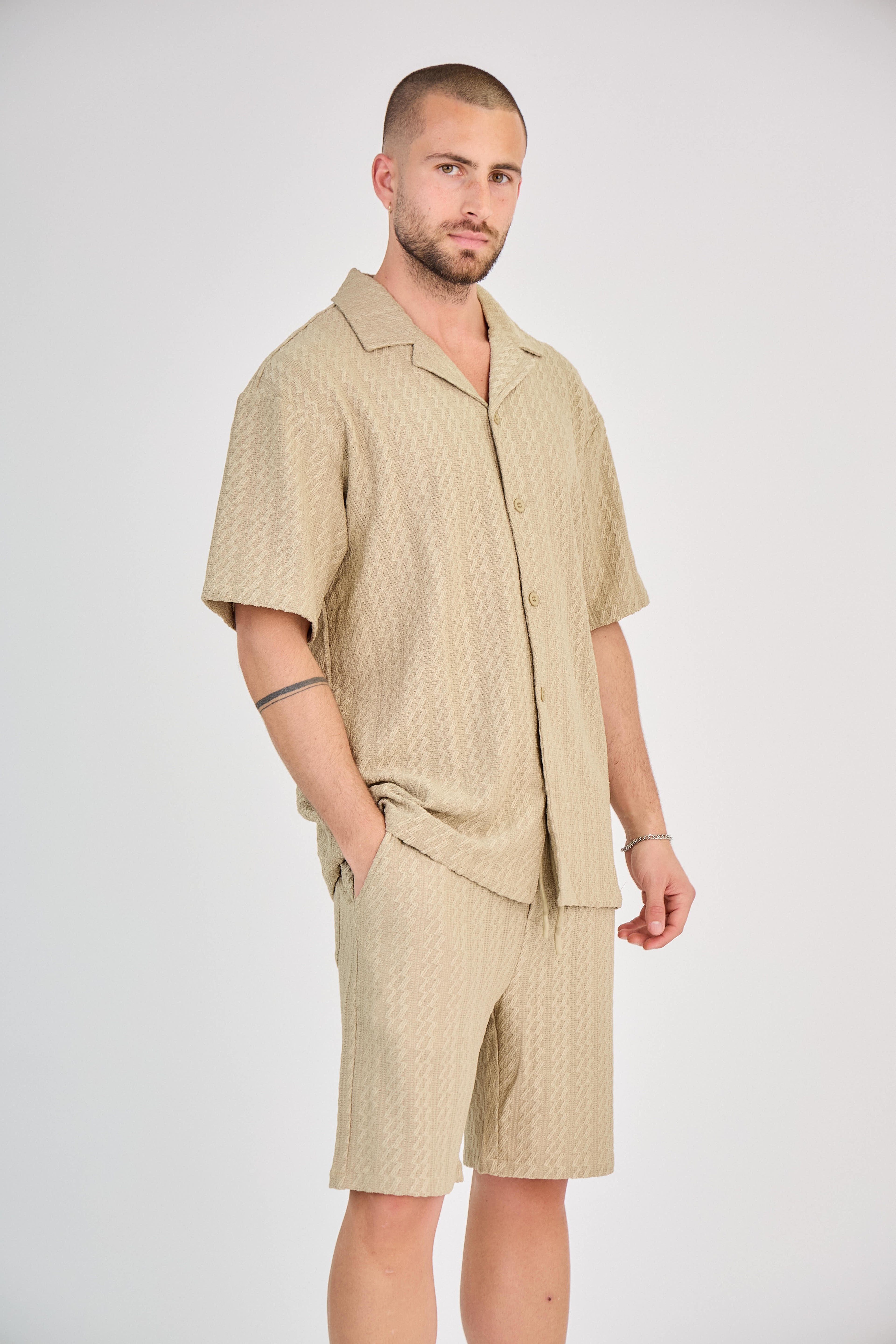 Ensemble Homme en Maille Ajourée - Taupe