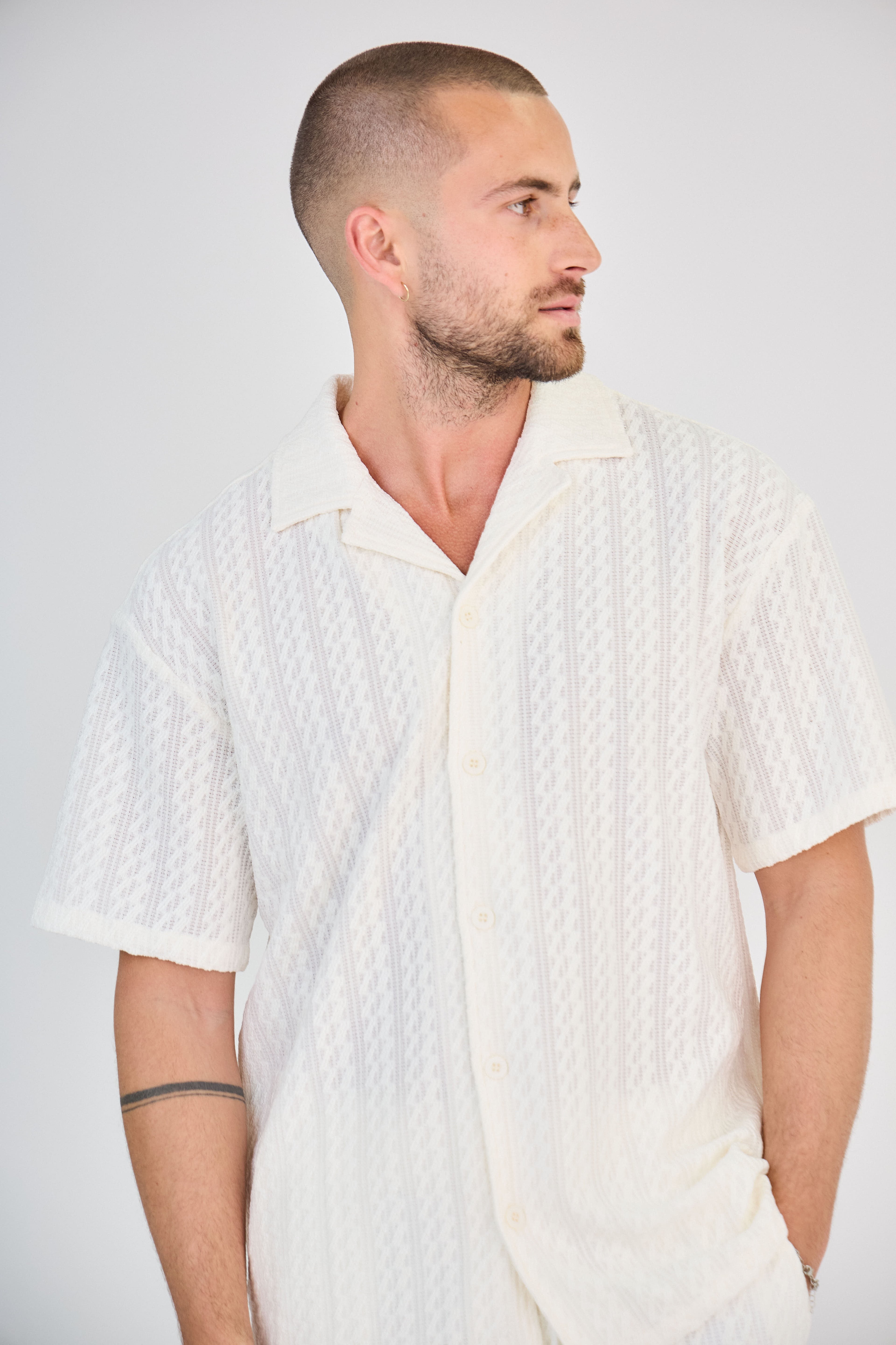 Men's Openwork Knit Set - White