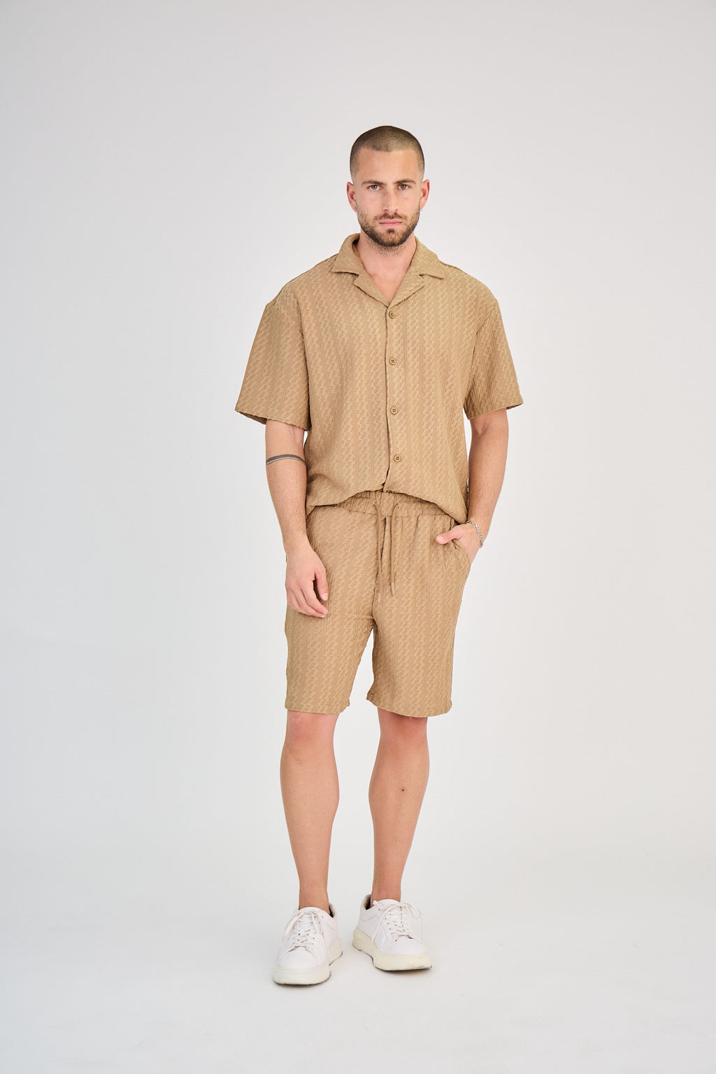 Ensemble Homme en Maille Ajourée - Taupe