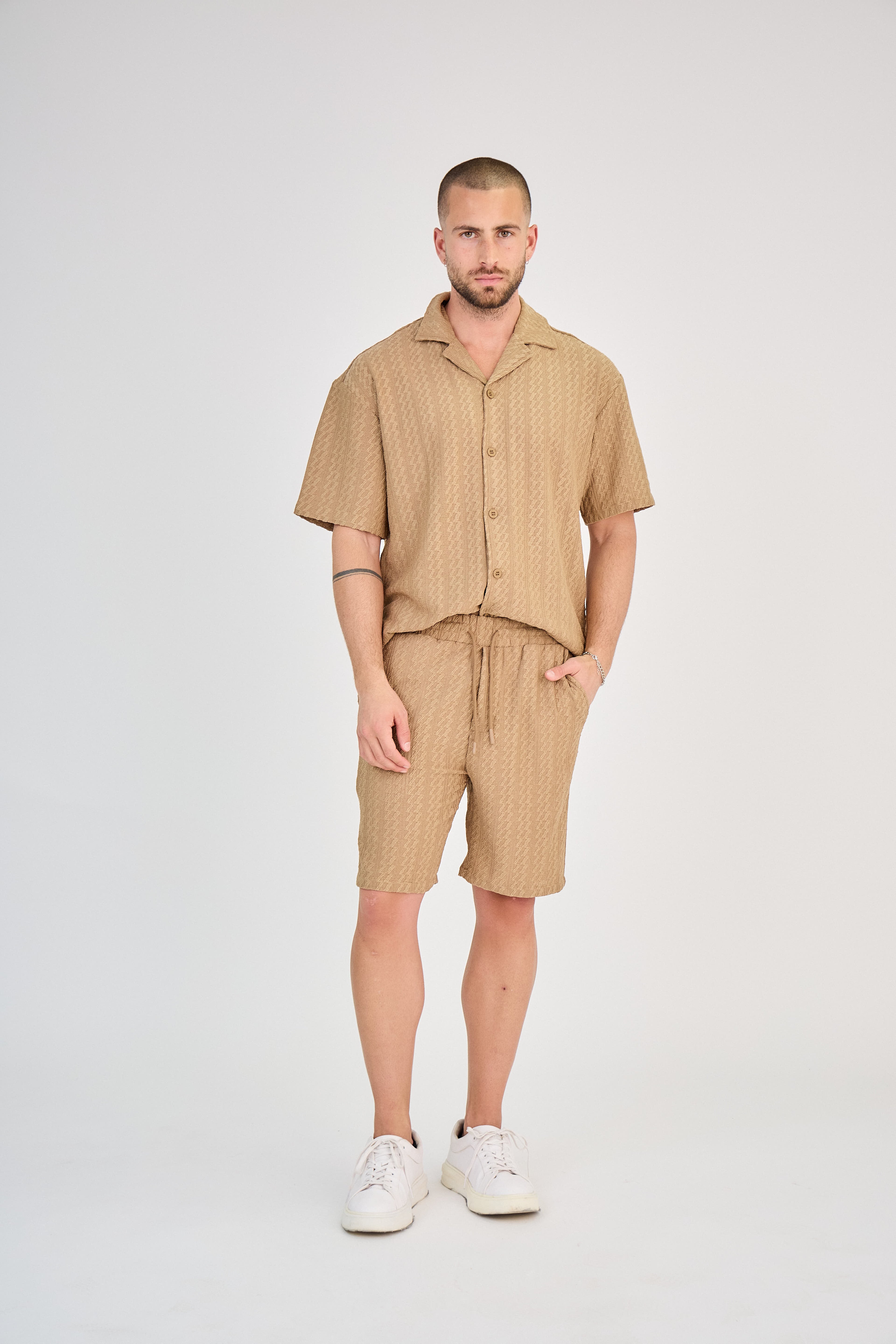 Ensemble Homme en Maille Ajourée - Taupe