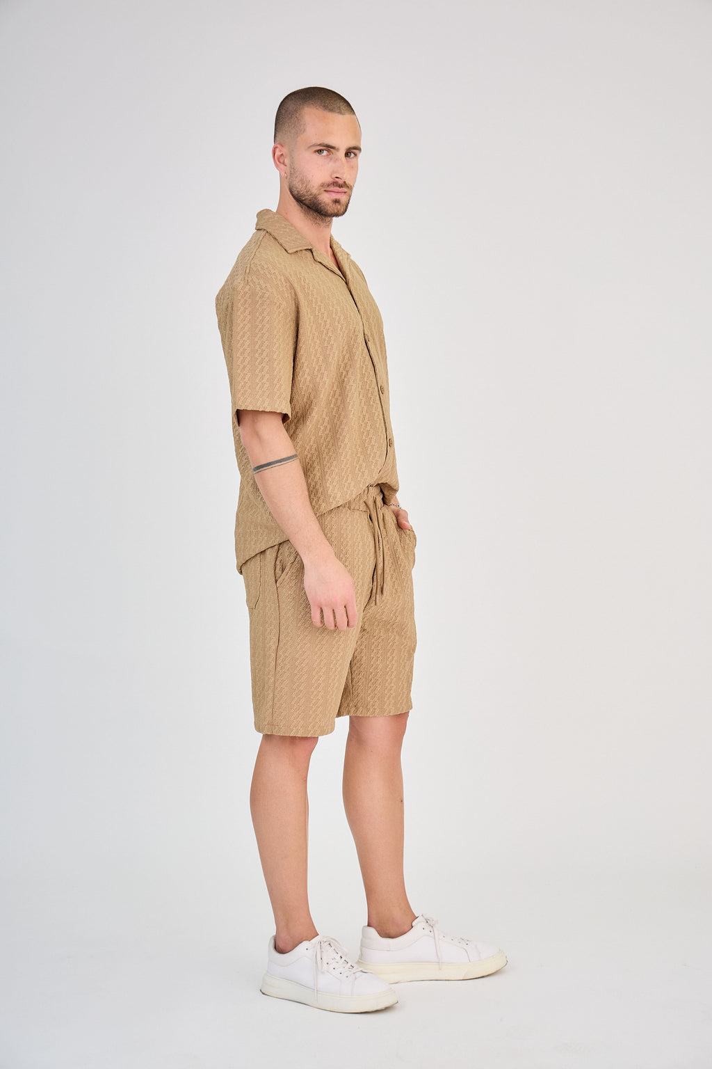 Men's Openwork Knit Set - Khaki