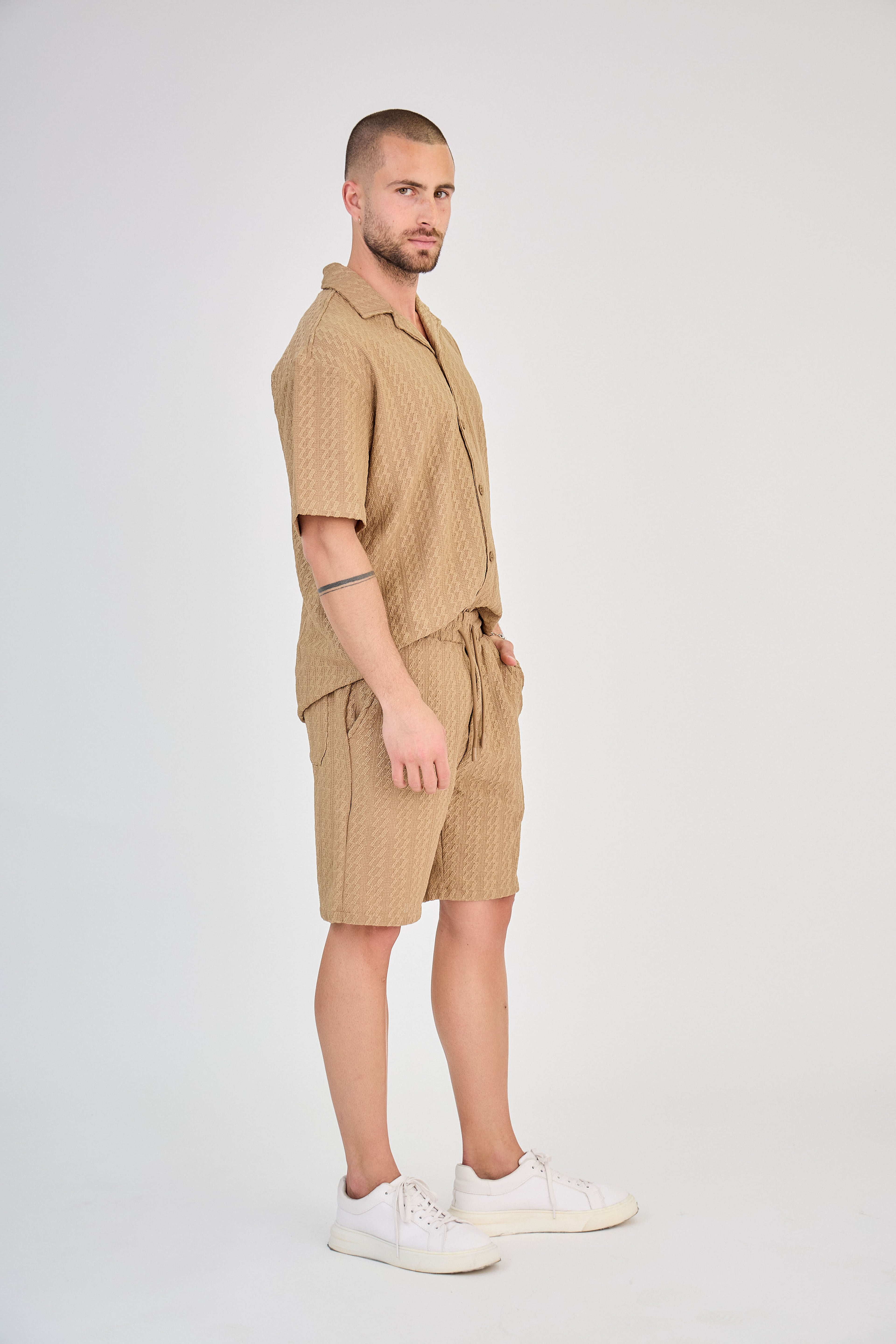 Men's Openwork Knit Set - Khaki