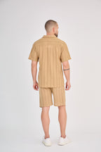 Striped Shirt &amp; Shorts Set - Taupe