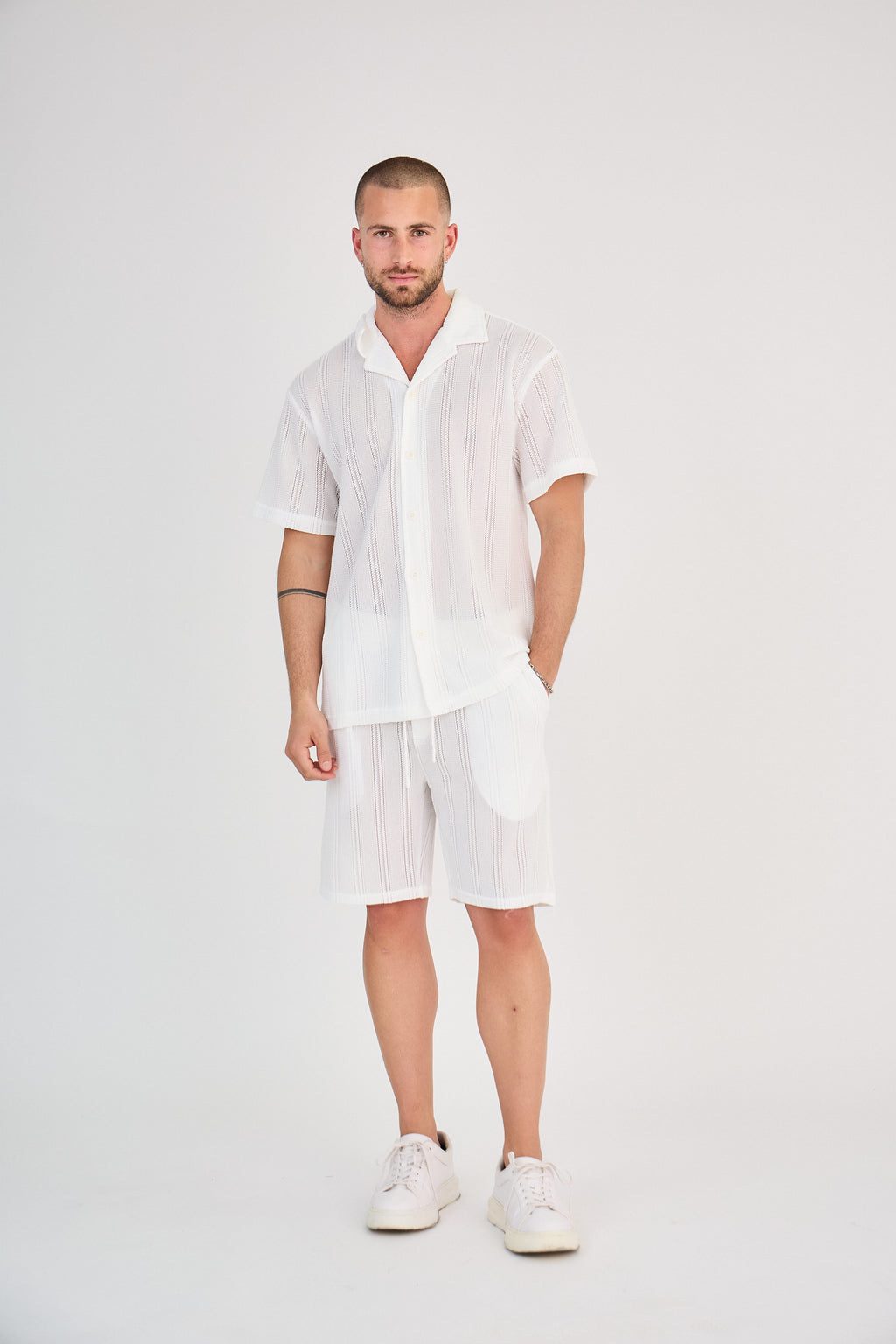 Striped Shirt &amp; Shorts Set - Taupe