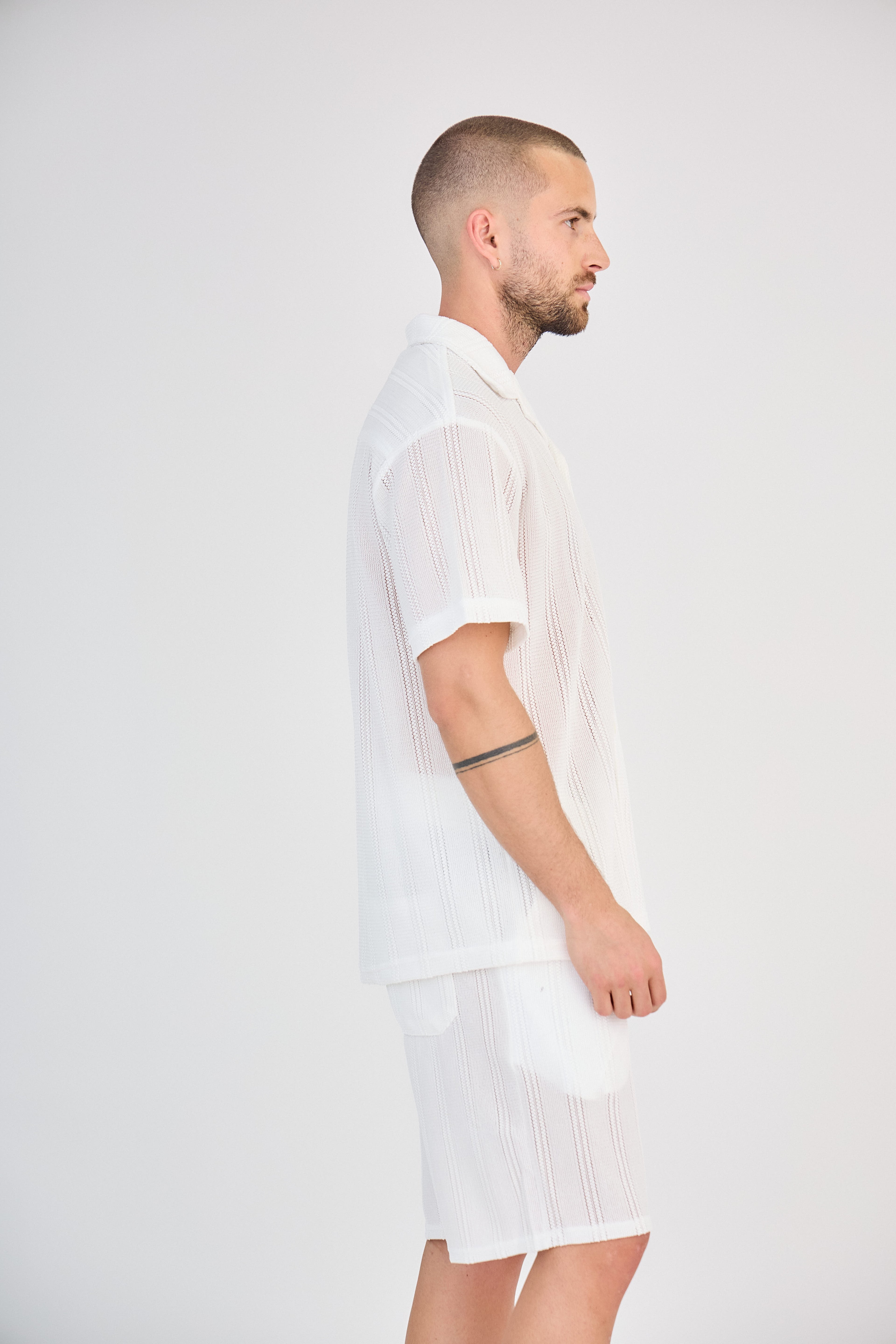 Ensemble Chemise & Short Rayé - Blanc