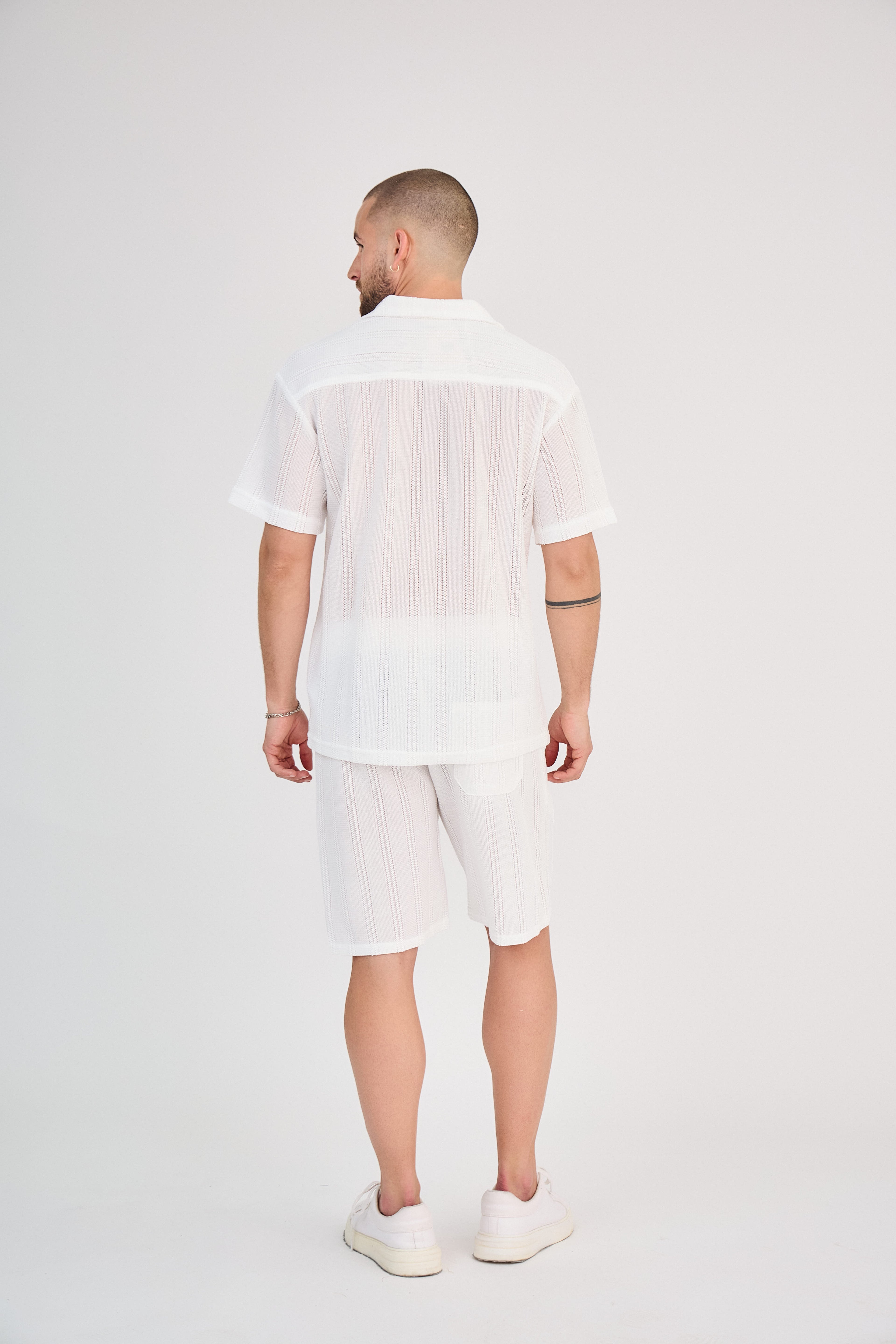 Ensemble Chemise & Short Rayé - Blanc