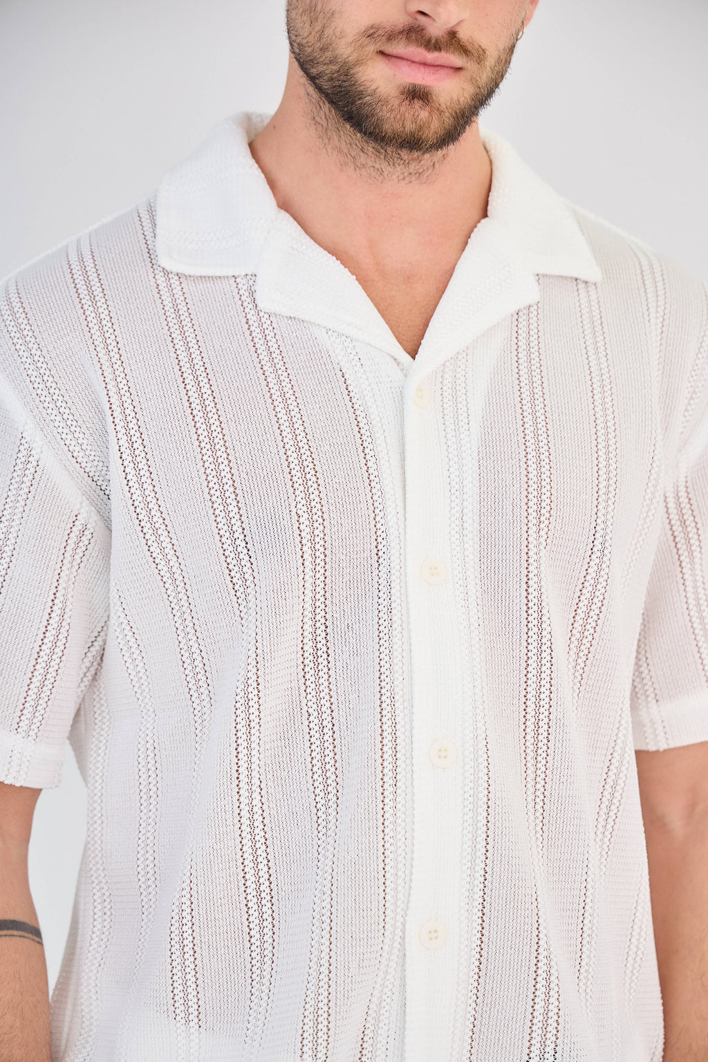 Striped Shirt &amp; Shorts Set - White