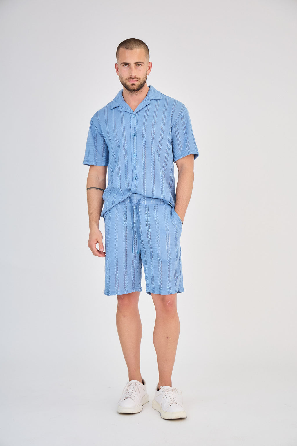 Striped Shirt &amp; Shorts Set - Taupe