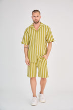 Striped Shirt and Shorts Set - Brown