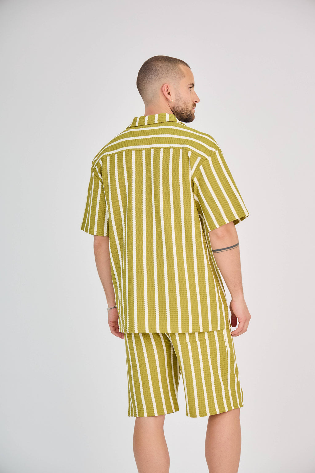 Striped Shirt and Shorts Set - Green