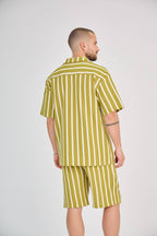 Striped Shirt and Shorts Set - Green
