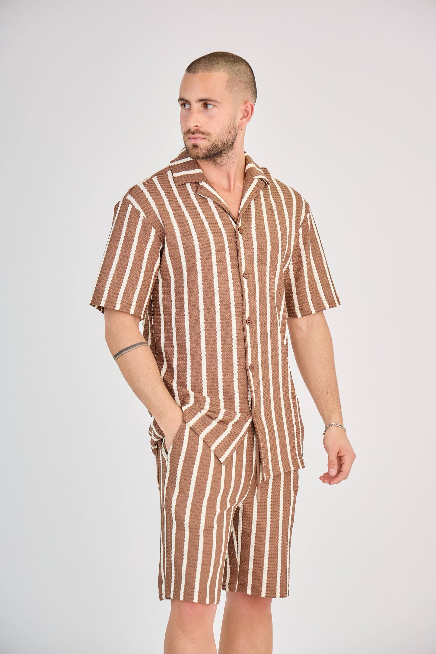 Ensemble Rayé Chemise et Short - Vert