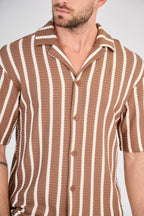 Striped Shirt and Shorts Set - Brown