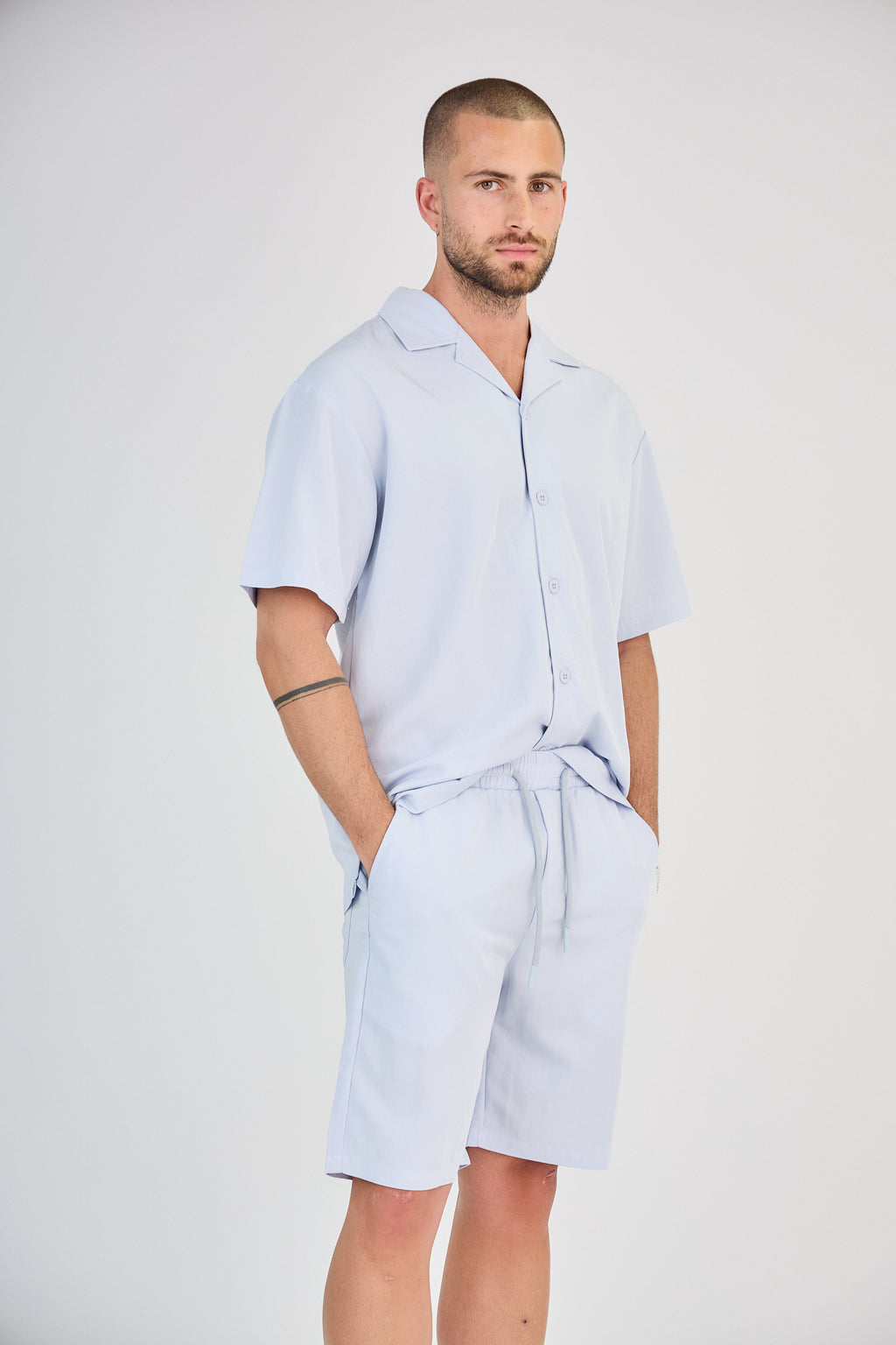 Fluid Shirt &amp; Shorts Set - Light Blue