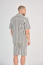 Striped Shirt and Shorts Set - White and Black
