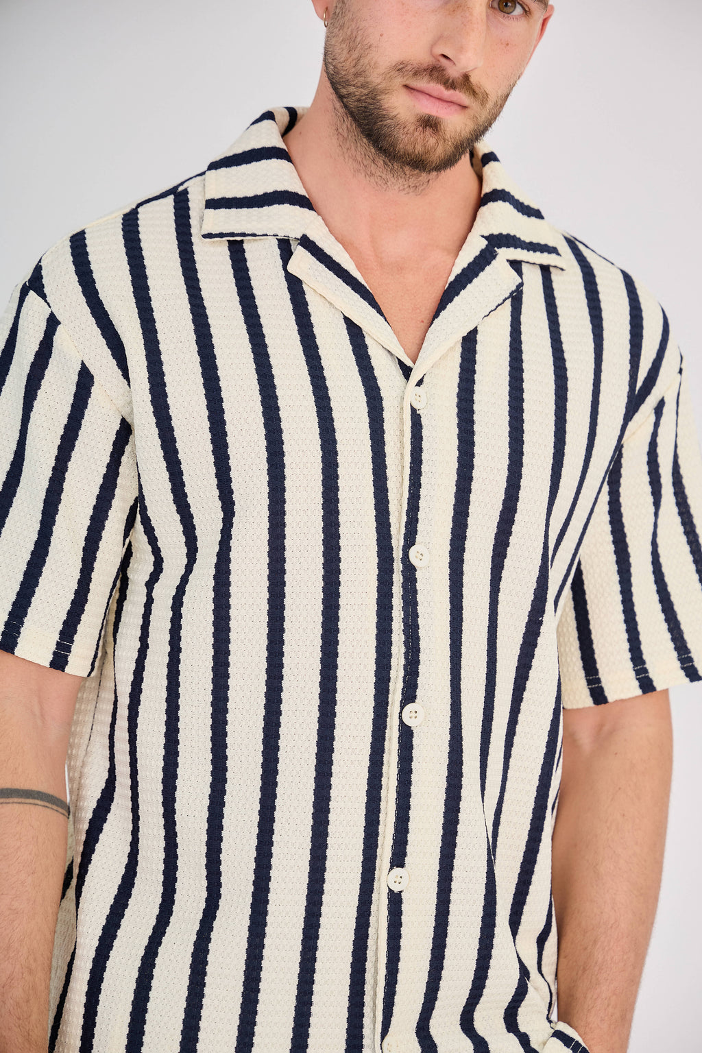 Striped Shirt and Shorts Set - White and Black