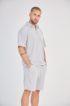 Striped Polo &amp; Shorts Set - Grey