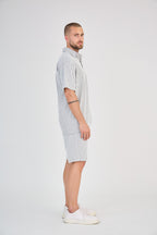Striped Polo &amp; Shorts Set - Grey