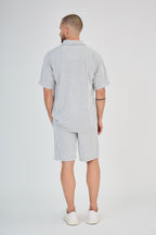 Striped Polo &amp; Shorts Set - Grey