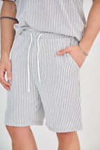 Striped Polo &amp; Shorts Set - Grey