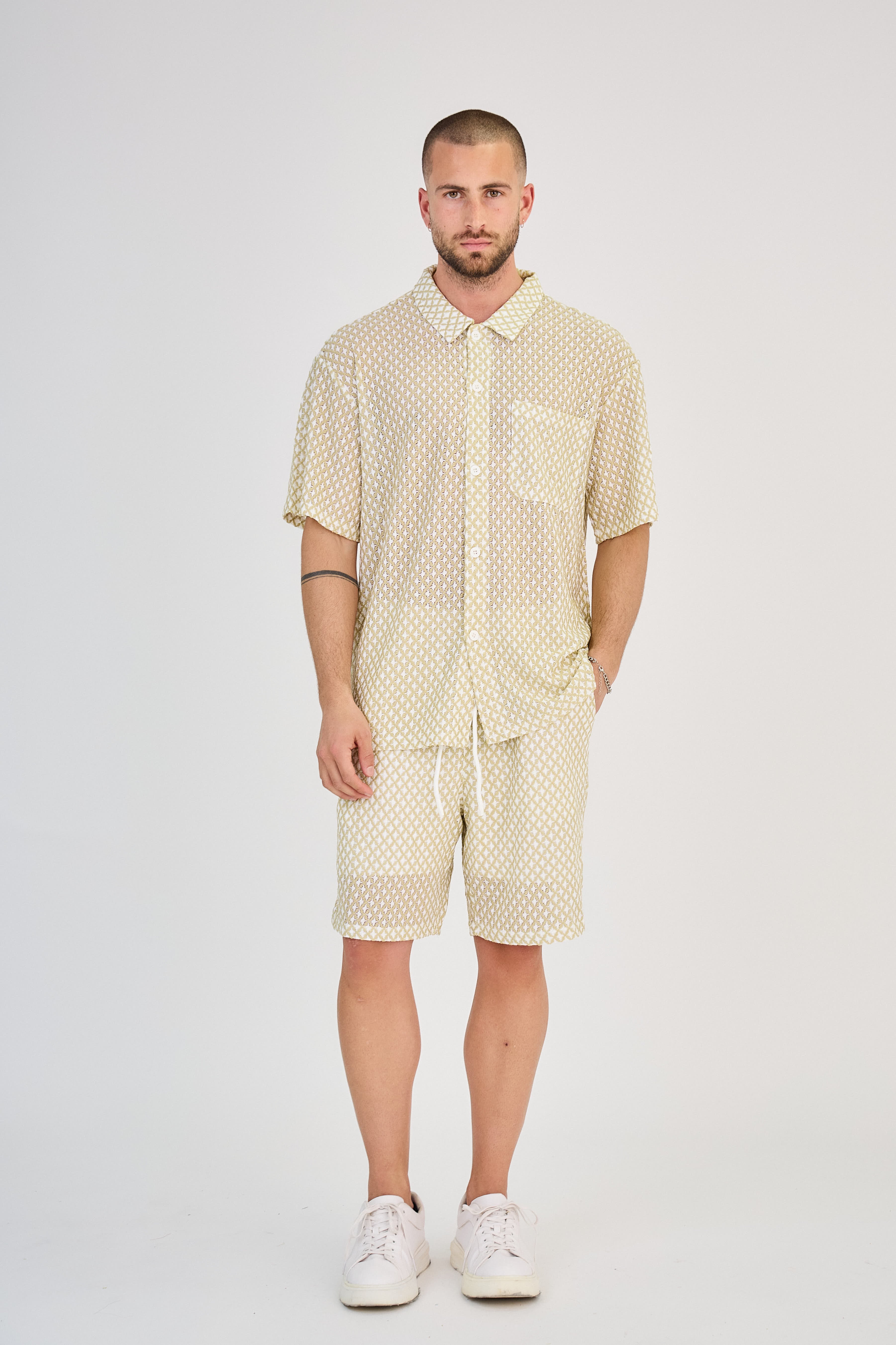 Diamond Shirt &amp; Shorts Set - Camel