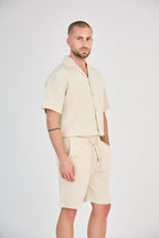 Fluid Shirt &amp; Shorts Set - Beige