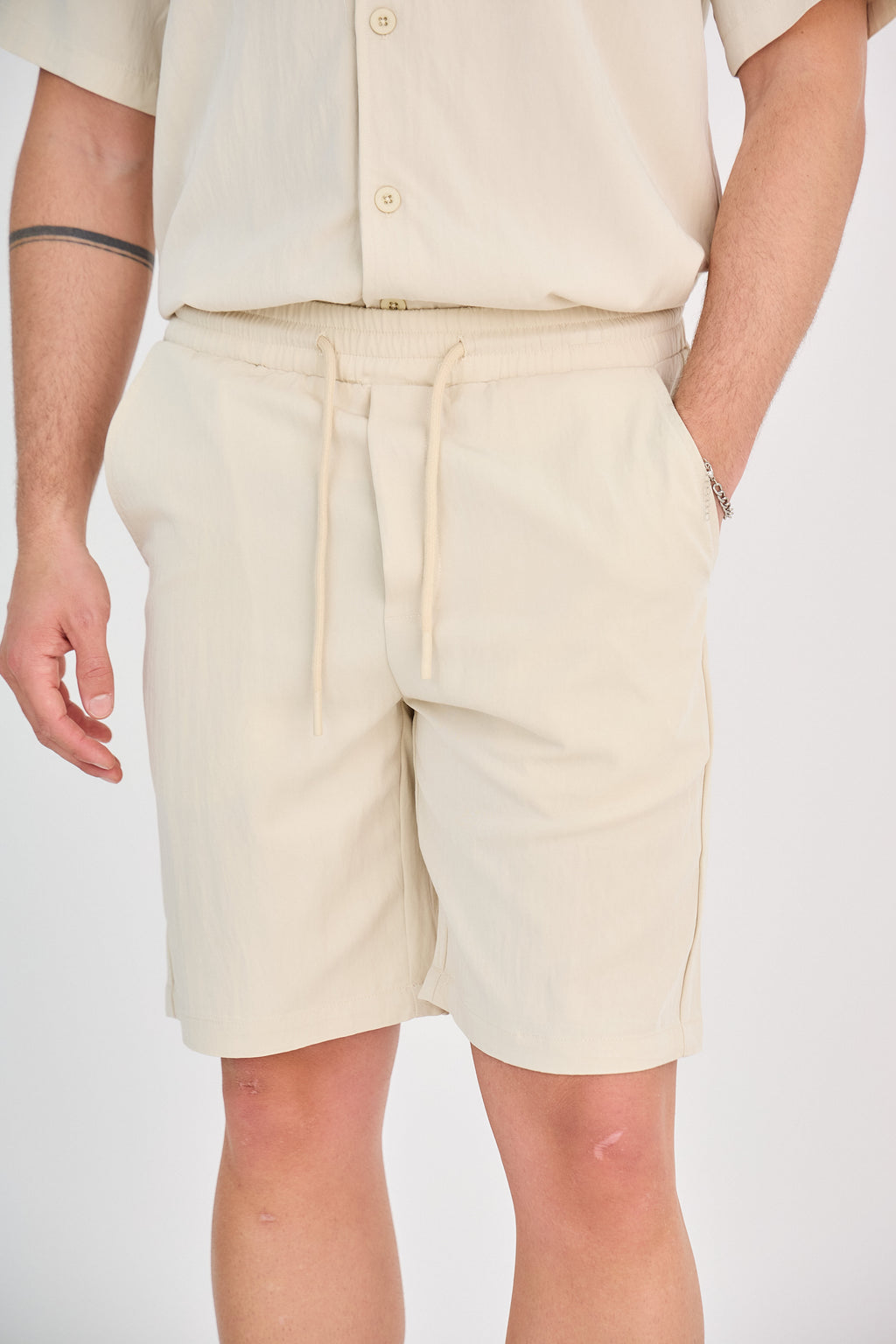Fluid Shirt &amp; Shorts Set - Beige