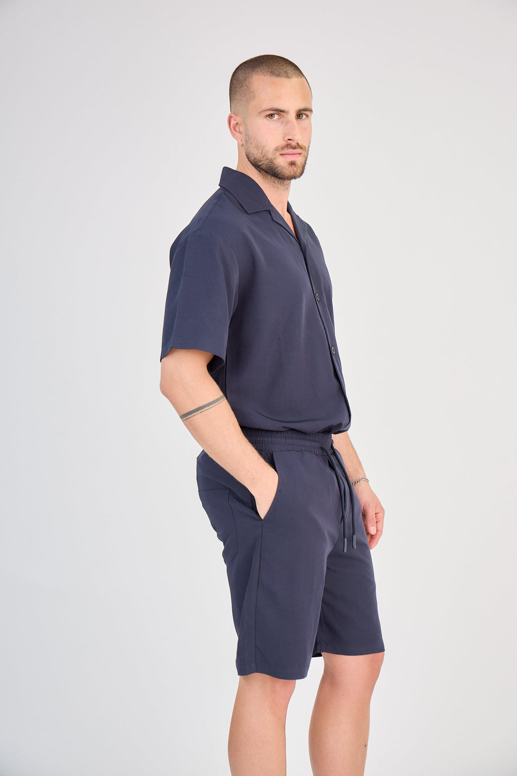 Fluid Shirt &amp; Shorts Set - Navy