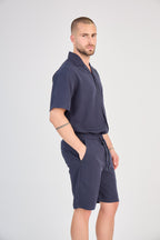 Fluid Shirt &amp; Shorts Set - Navy