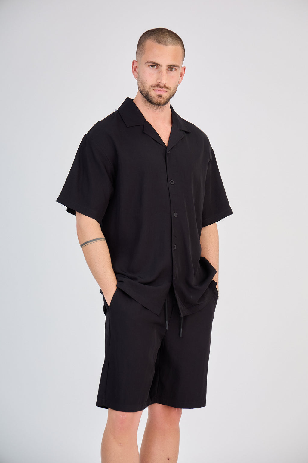 Fluid Shirt &amp; Shorts Set - Black