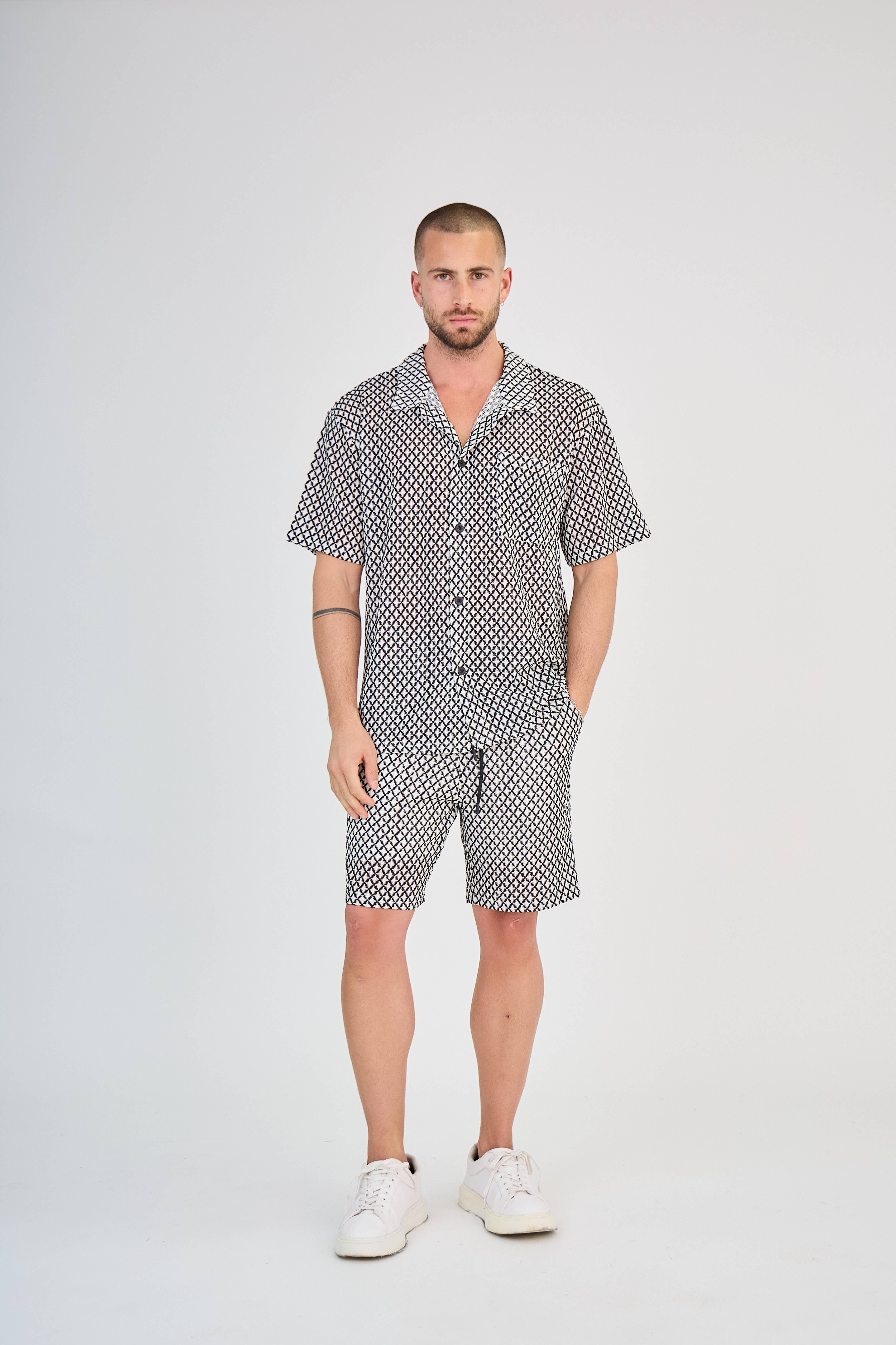 Diamond Shirt &amp; Shorts Set - Camel