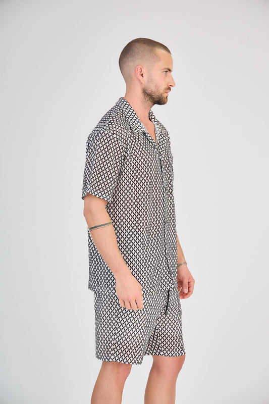 Ensemble Chemise & Short Losange - Noir