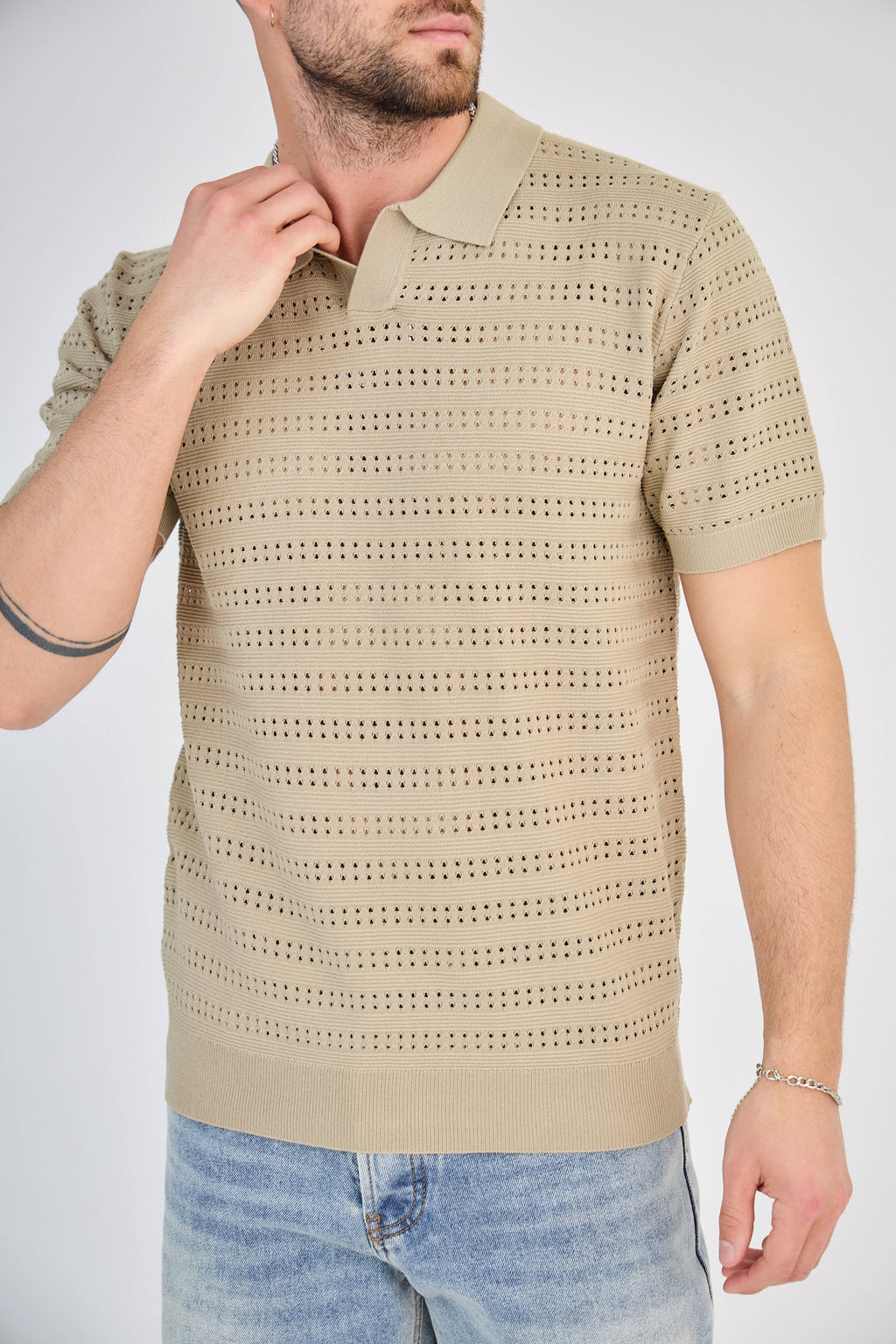 Polo en Maille Taupe
