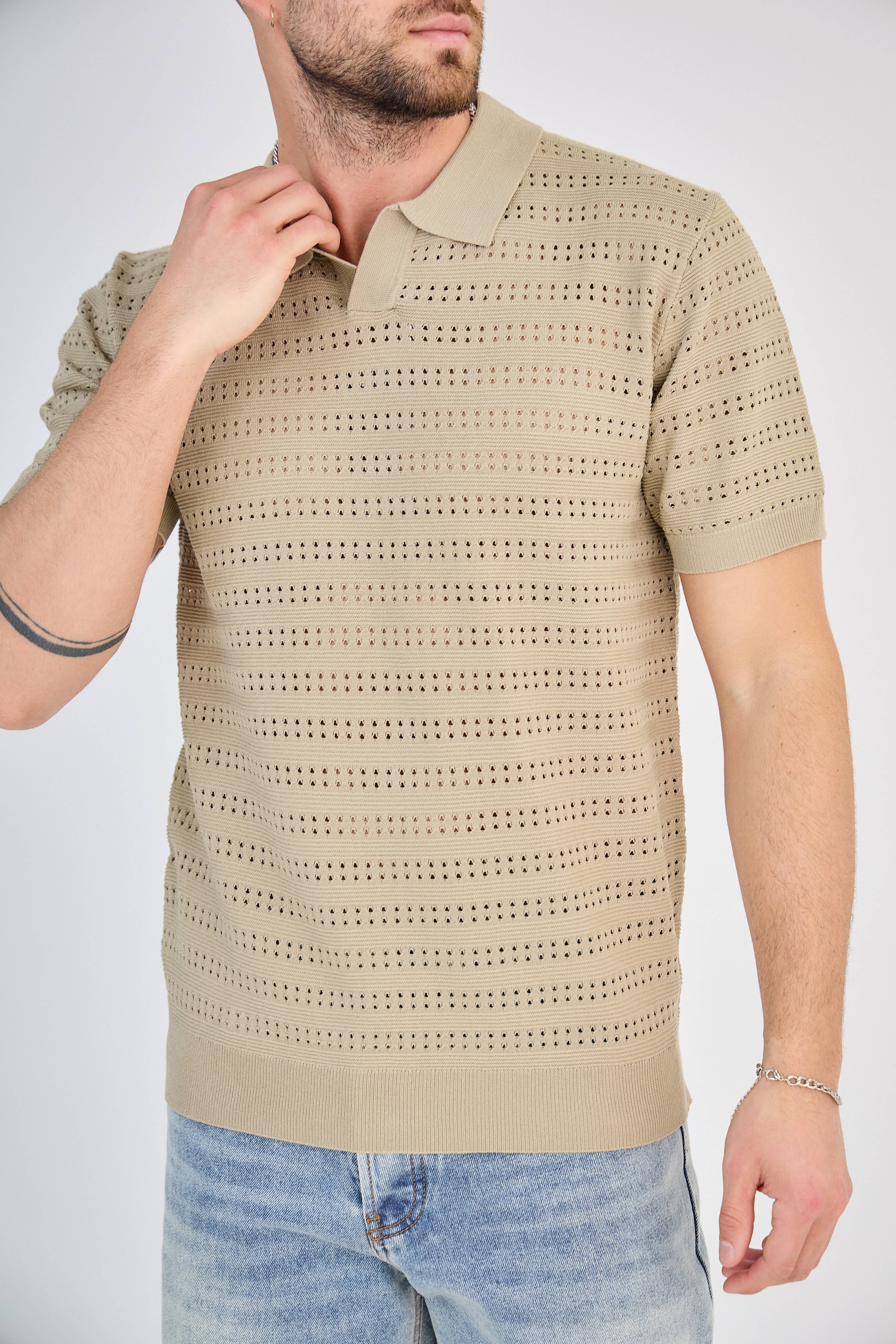 Polo en Maille Taupe